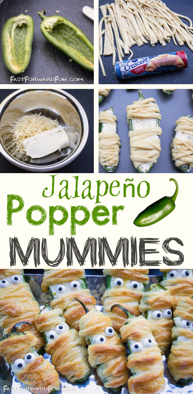 Jalapeño Popper Mummies -- Super fun and easy Halloween snack! (fast video tutorial and step-by-step photos). Fast Forward Fun
