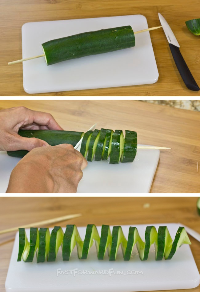 WOW! I love this site! 3 Super Fun and Easy Ways To Cut a Cucumber (short video tutorial) | Fast Forward Fun