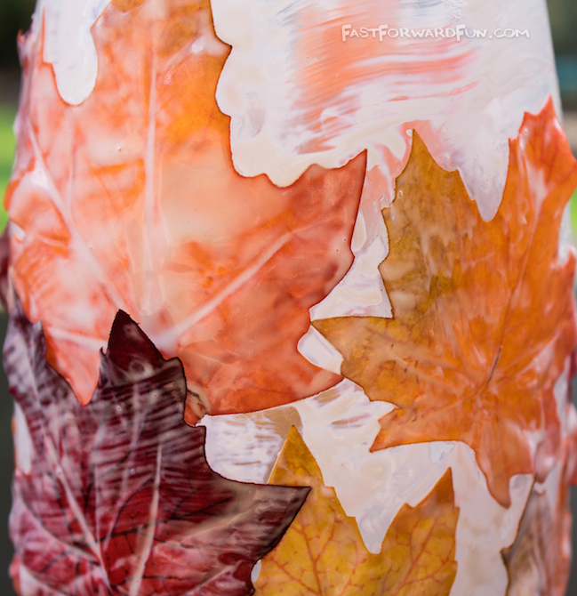 DIY Fall Leaf Candle Holder using mod podge and fake leaves!