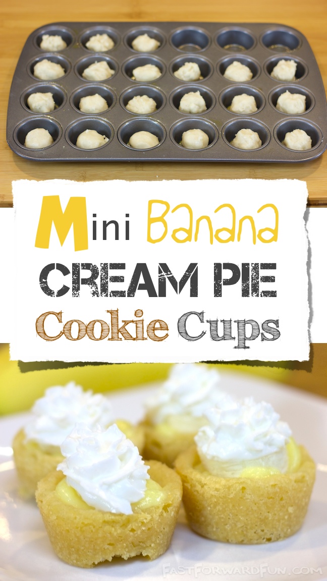 Easy, mini banana cream pies made in a muffin tin! {fun video tutorial!} ...and photo instructions. | Fast Forward Fun