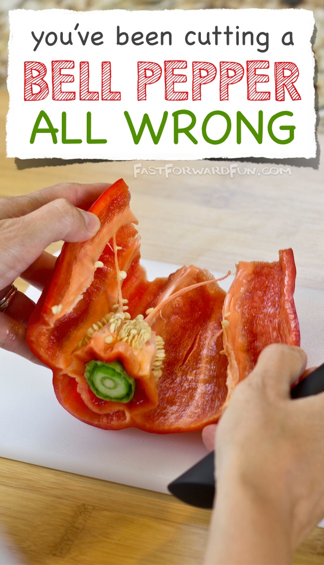 The easiest way to cut a bell pepper! (super fun video tutorial and step-by-step photos). Wish I had known this years ago! | Fast Forward Fun