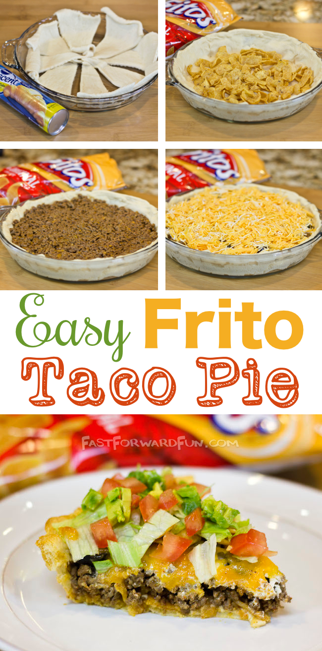 The tastiest and easiest dinner, EVER! Easy Frito Taco Pie (super fun video tutorial and step-by-step photos). | Fast Forward Fun
